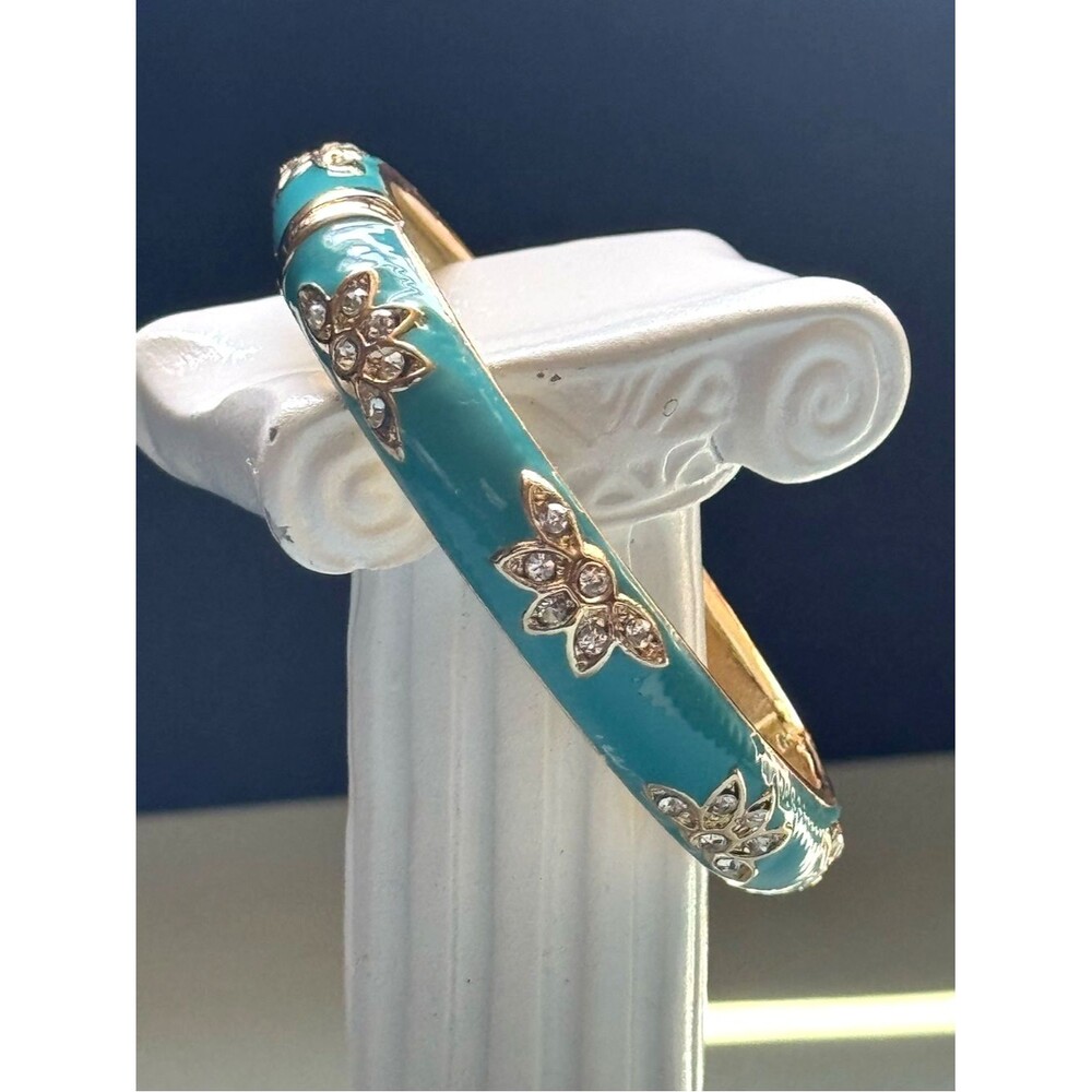 Sequin New York Turquoise Enamel Crystal Hinged Bangle NWOT
